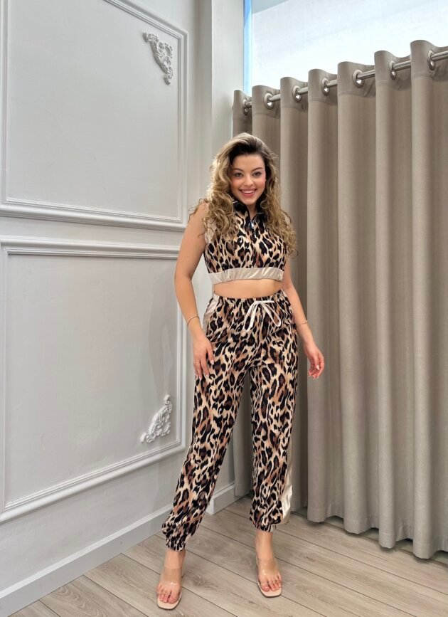 Set Saten Leopard Crop