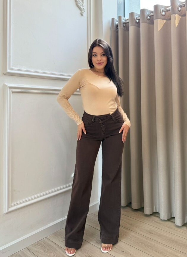 Xhinse kafe wide leg me bel te larte