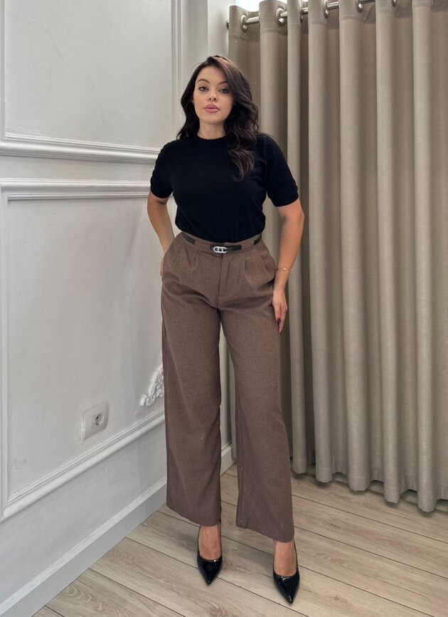 Pantallona klasike te gjera me bel te larte