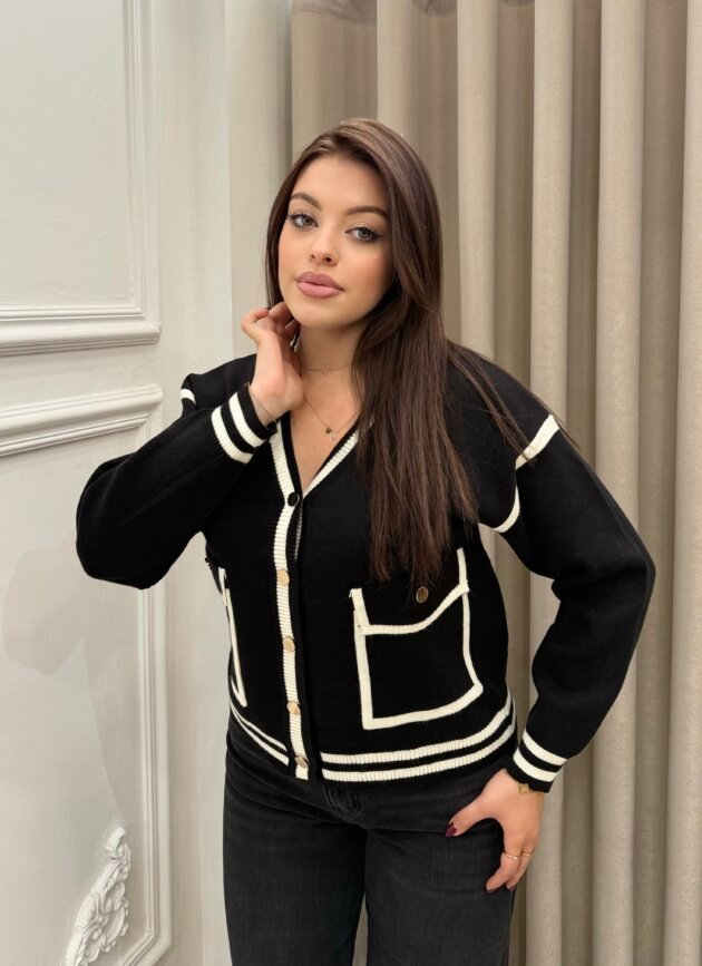 Kardigan me kopsa dhe xhepa dekorative