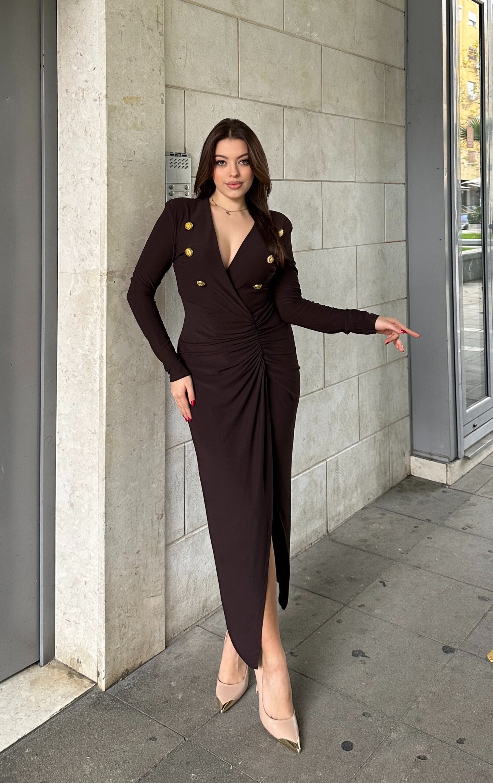 Fustan Elegant Me Kopsa Gold - Image 3