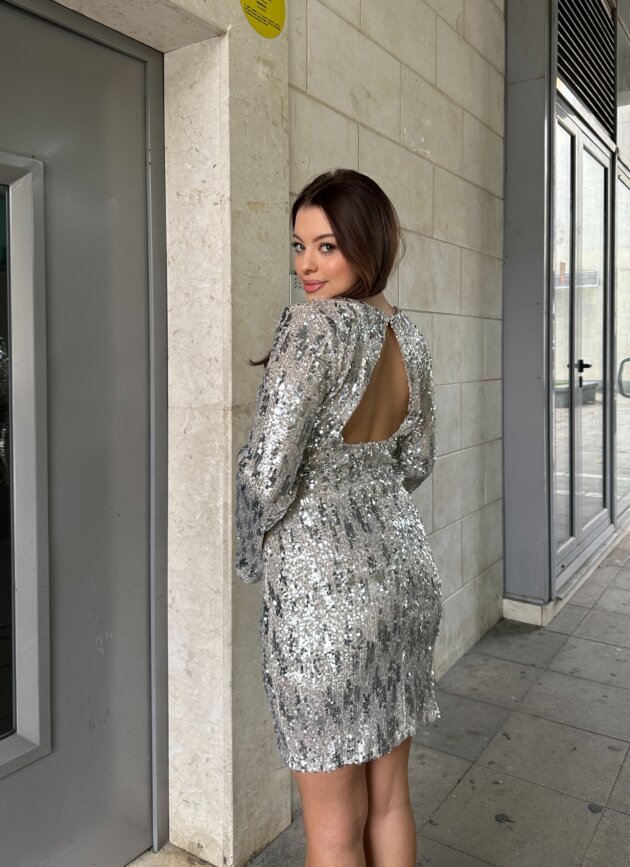 Fustan I Shkurter Me Shkelqim Argjendi