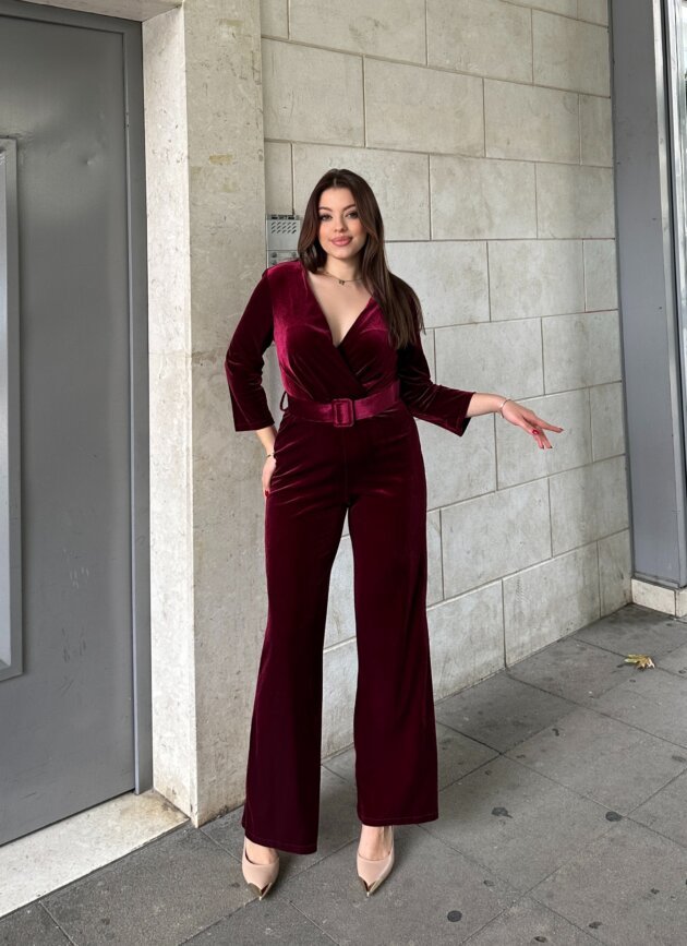 Jumpsuit Kadife Me Dekolte