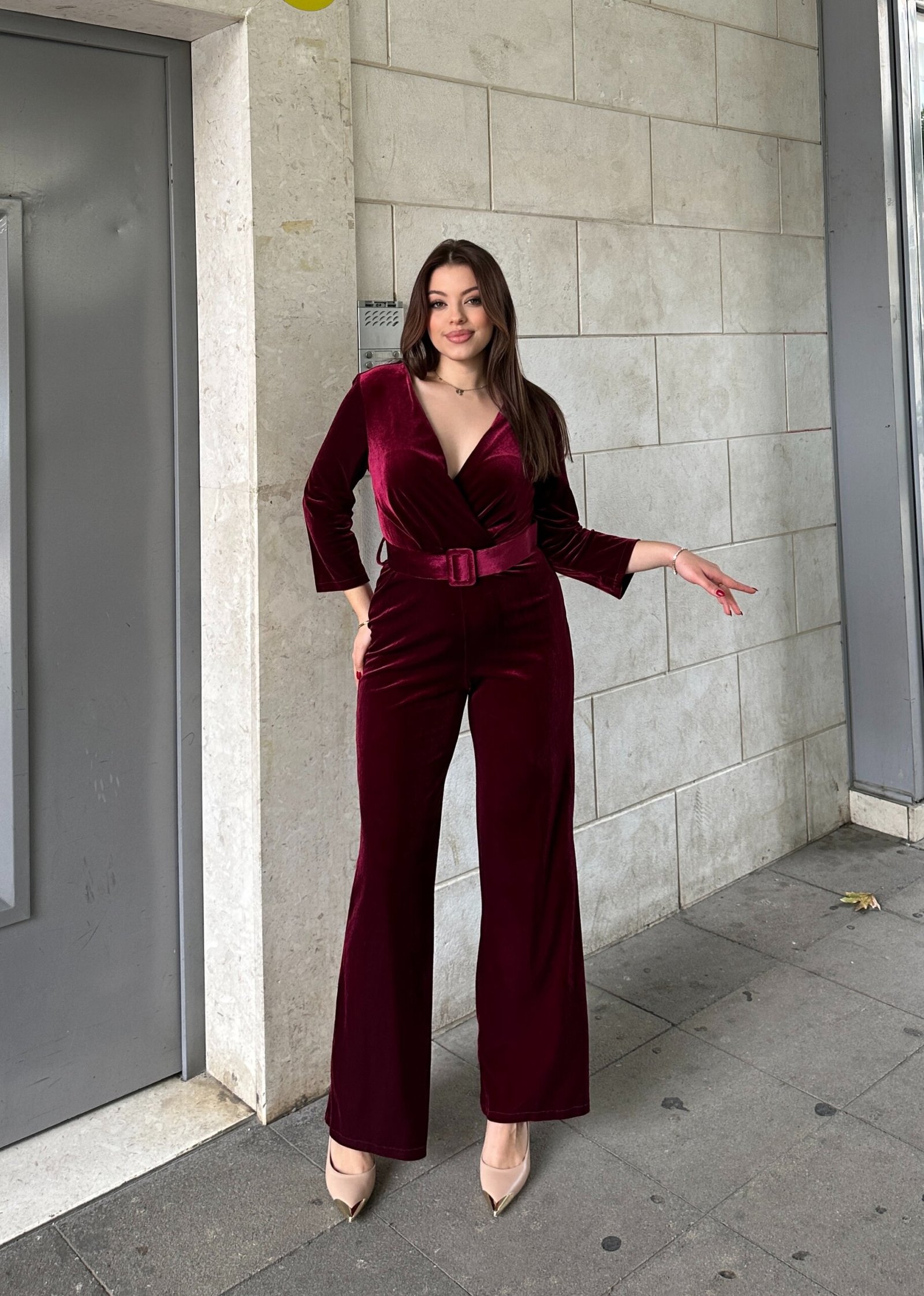 Jumpsuit Kadife Me Dekolte