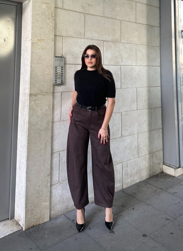 Pantallona Wide Leg Me Material Suede