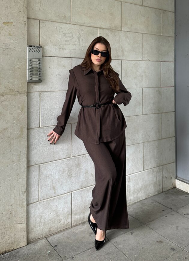 Set Me Kemishe Me Supe Te Strukturuara Dhe Pantallona Wide Leg