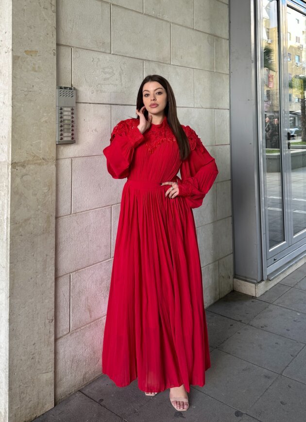 Fustan I Gjate Me Pala Dhe Detaje Dantelle