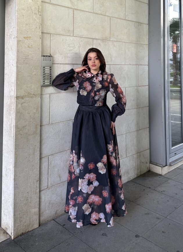 Set Kemishe Me Fund Te Gjate Me Print Lulesh