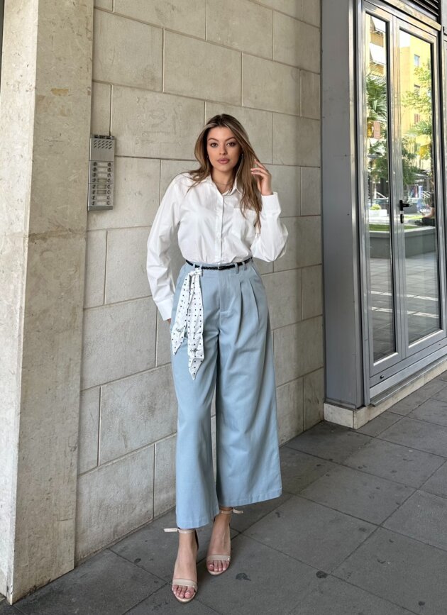 Pantallona Me Bel Te Larte Dhe Prerje Te Gjere Me Rrip Dhe Shall