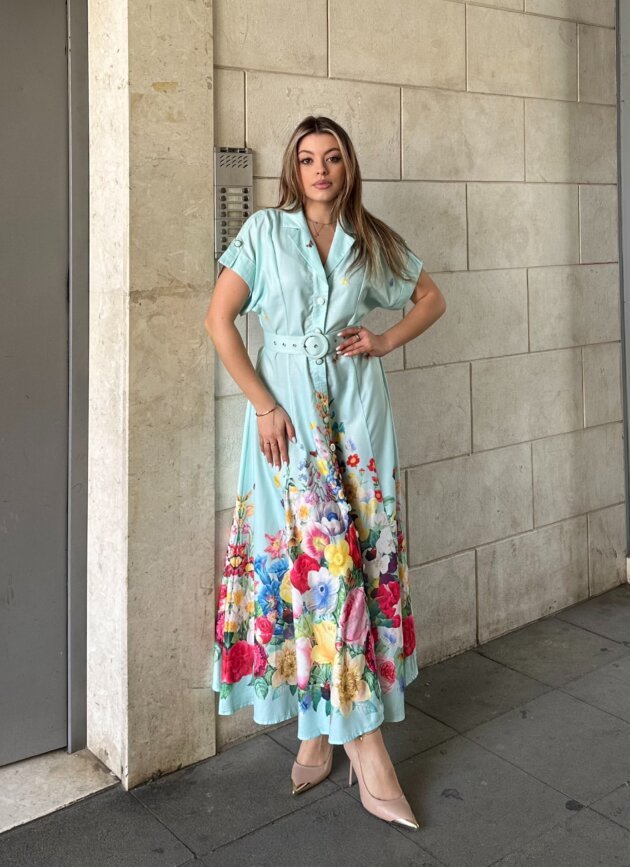 Fustan Me Lule Dhe Rrip Ne Bel – Midiv