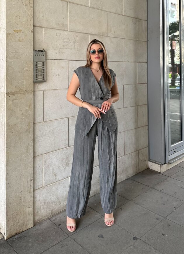 Set Jelek Me Pantallona Wide Leg Me Rrip