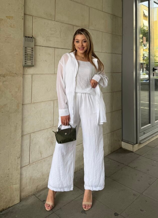 Set Me Tre Pjese Kemishe Me Kanatiere Dhe Pantallona