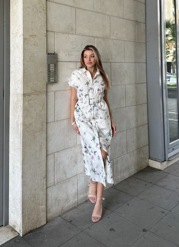 Fustan Me Print Floral Dhe Rrip Ne Bel