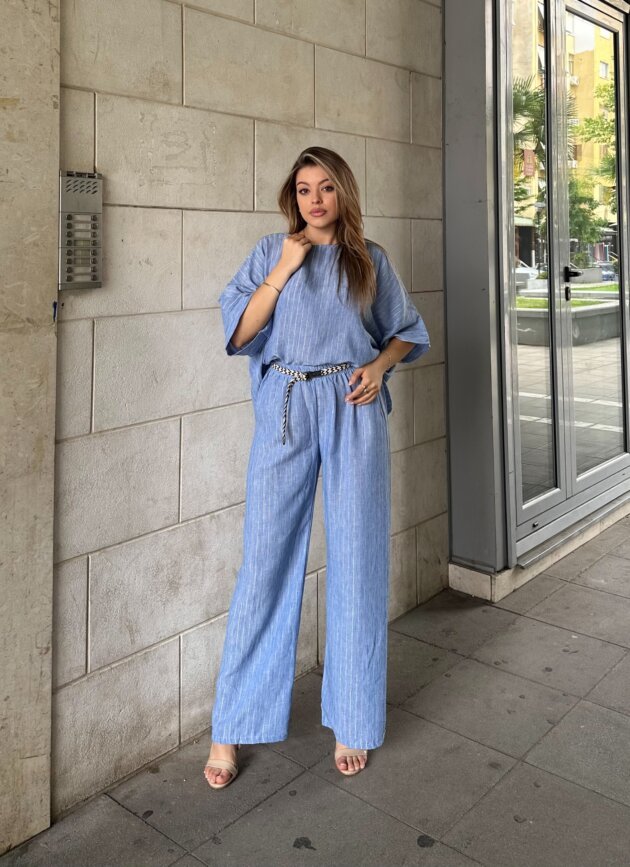 Set Me Pantallona Dhe Bluze Oversize Me Rrip – Casual