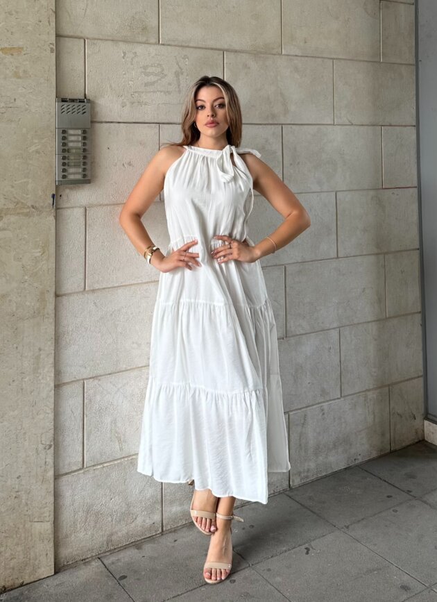 Fustan Midi Elegant Me Fjongo Ne Qafe