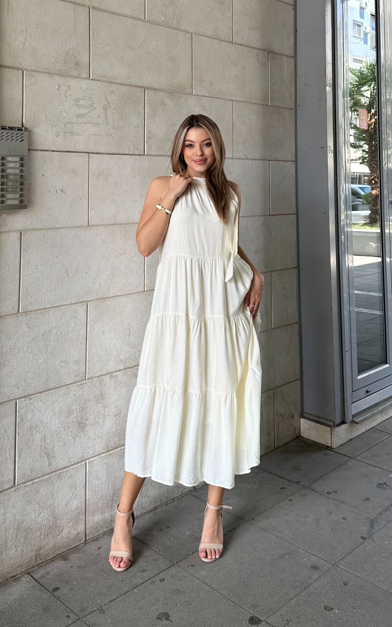 Fustan Midi Elegant Me Fjongo Ne Qafe - Image 2