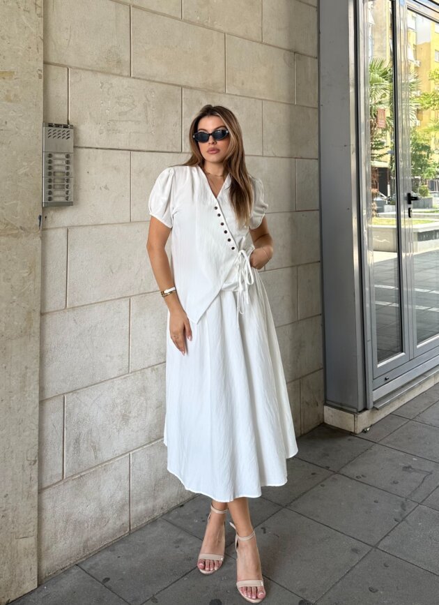 Set Elegant Me Bluze Asimetrike Dhe Fund Midi