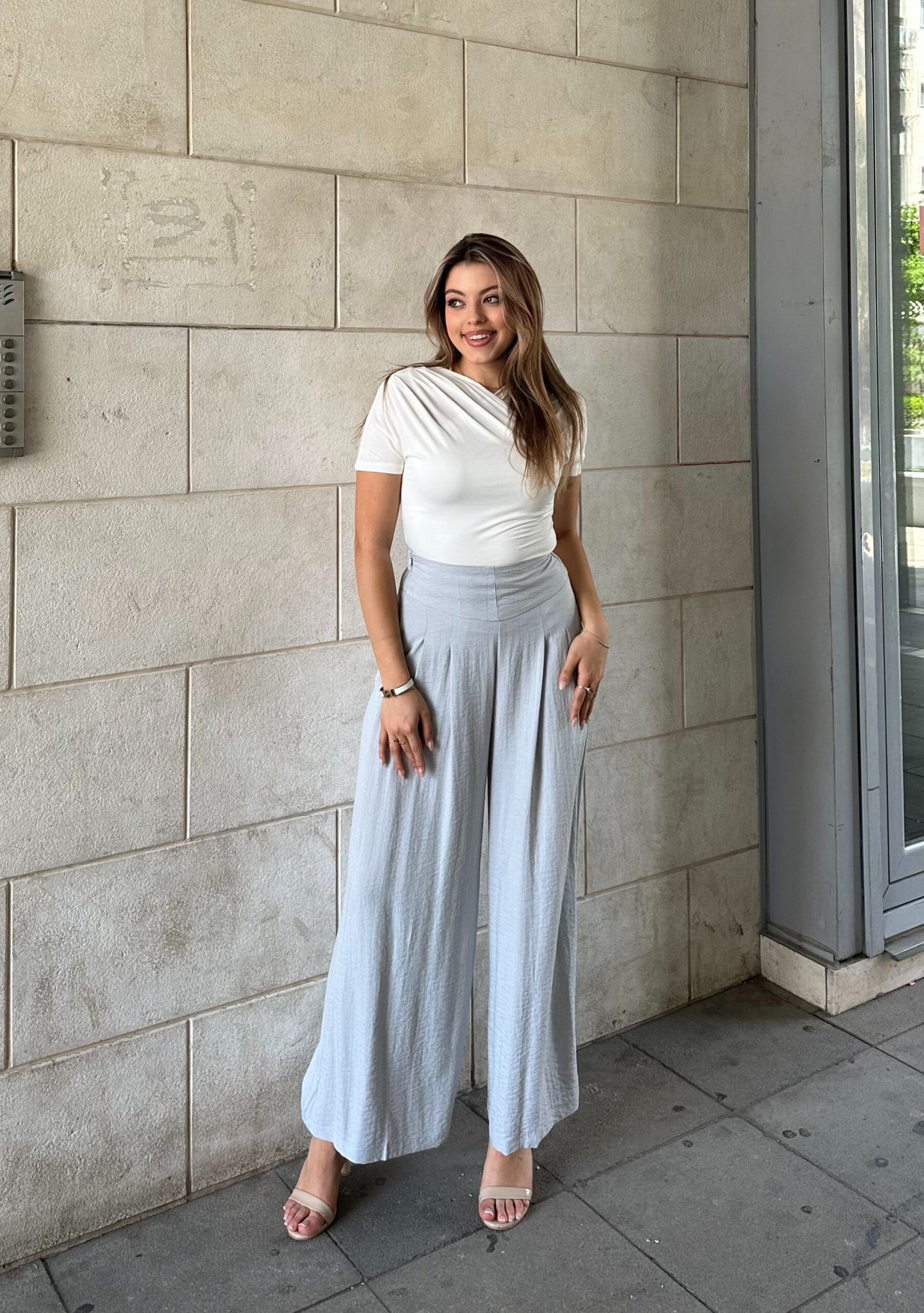 Pantallona Lino Wide Leg Me Bel Te Larte - Image 2