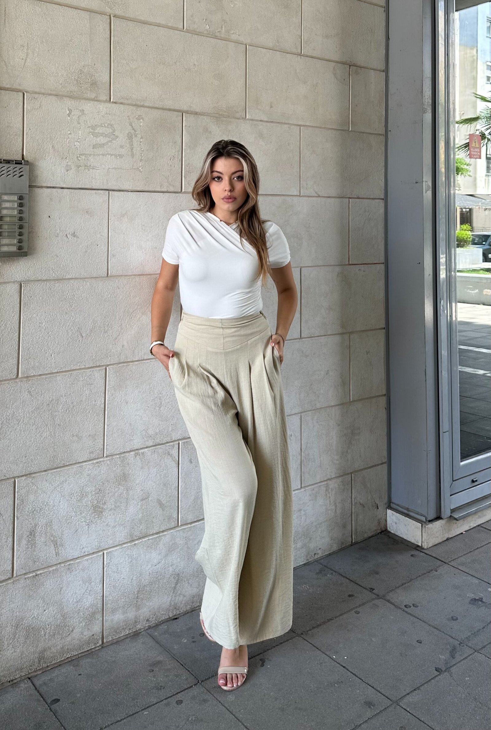 Pantallona Lino Wide Leg Me Bel Te Larte - Image 3