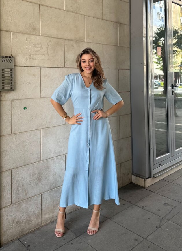 Fustan Midi Me Kopsa Sky Blue