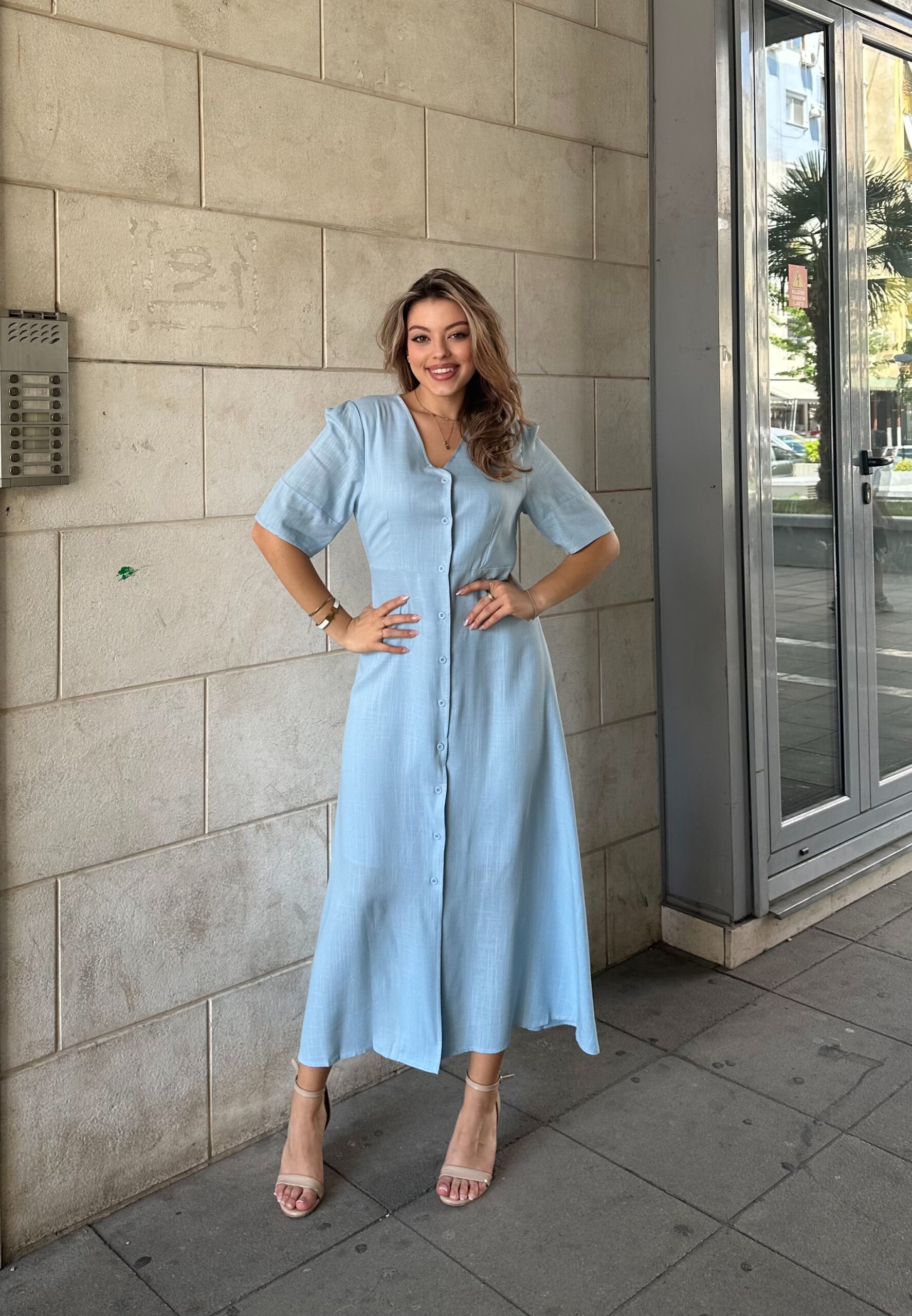 Fustan Midi Me Kopsa Sky Blue